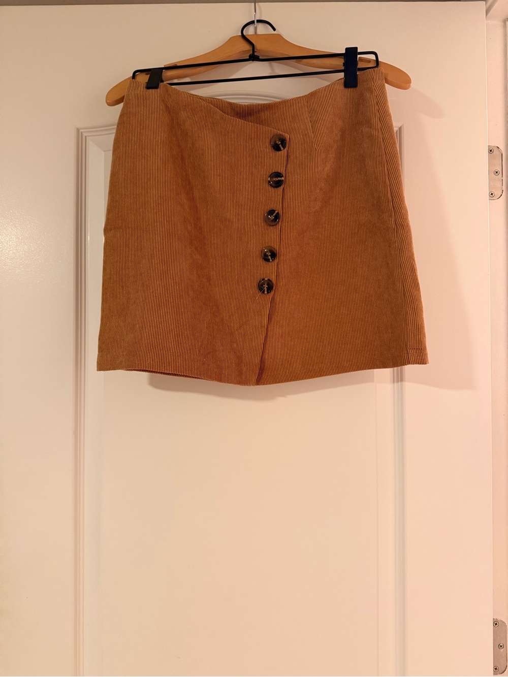 Button-Front Corduroy Mini Skirt in Camel